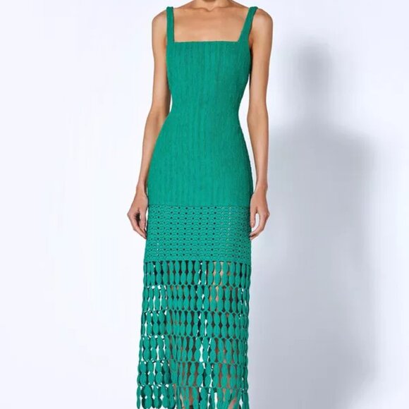 NWT $595 ALEXIS  South Scalloped Lace Knit Midi Dress - Green -  Size S - Picture 10 of 14